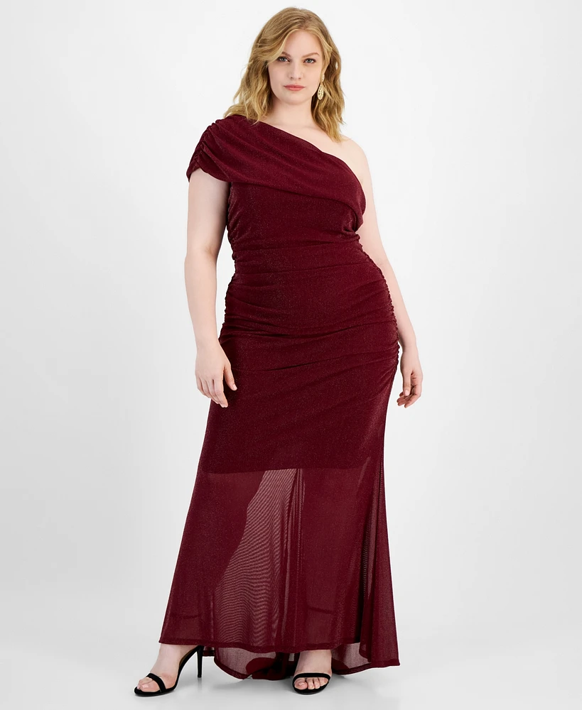 B Darlin Trendy Plus Size One-Shoulder Glitter Gown