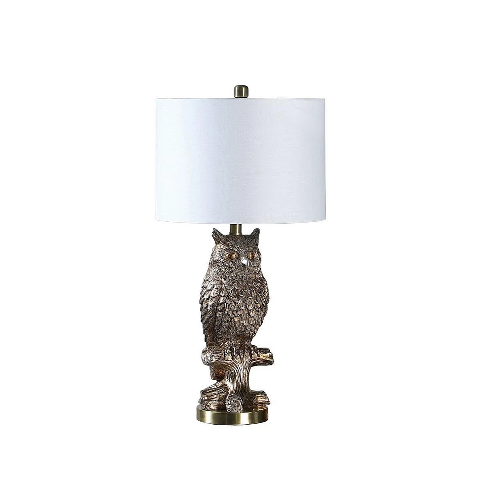 Streamdale Furniture 27.5" Silver Owl On A Branch Resin Table Lamp