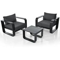 Aluminum Frame Patio Set with Thick Cushion & Coffee Table
