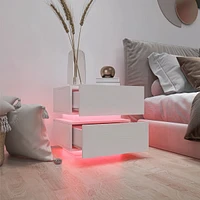 Streamdale Furniture White Color High Glossy 2 Drawers Bedside Table With Rgb Led Light Nightstand With Bluetooth Control