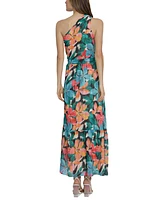 Maggy London Women's Printed Asymmetric-Neck Maxi Dress