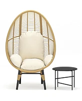 Simplie Fun Patio Pe Wicker Egg Chair Model With Natural Color Rattan Beige Cushion And Side Table