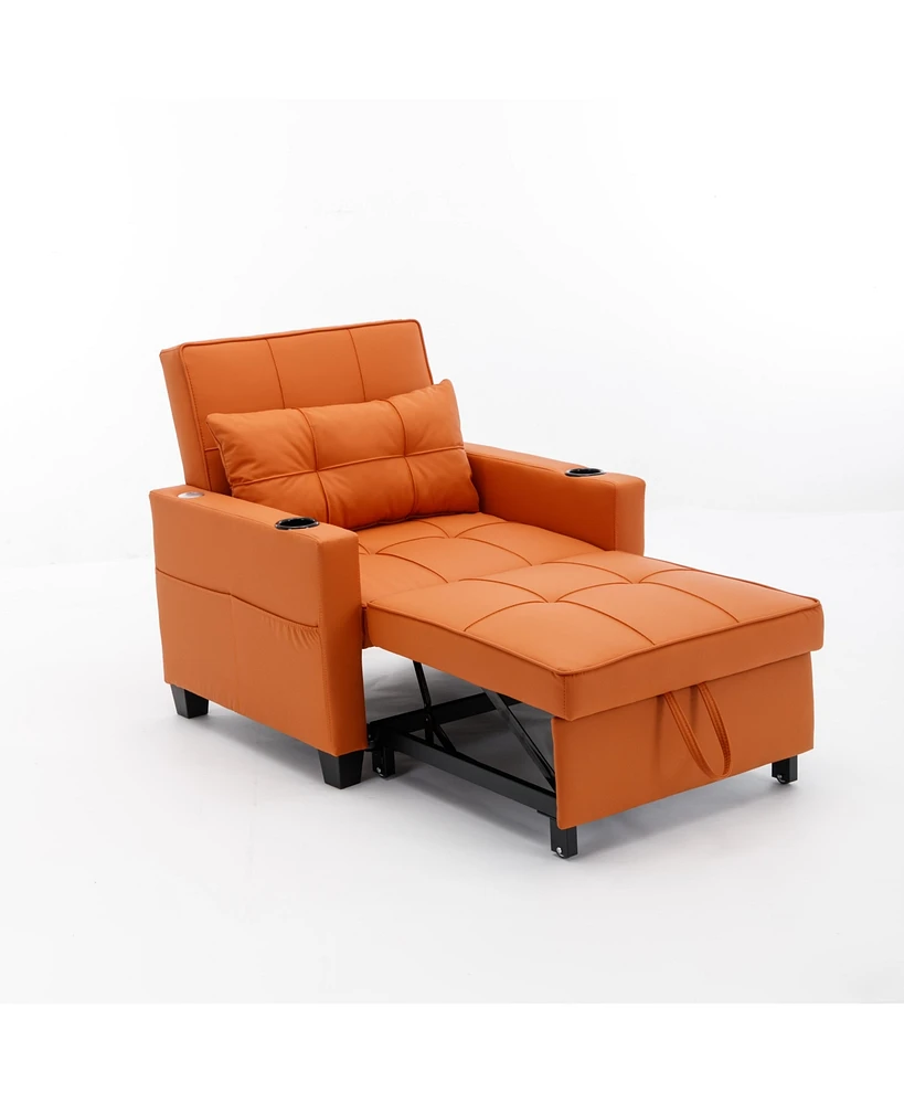 Streamdale Furniture Orange leather futon chair bed with Usb ports