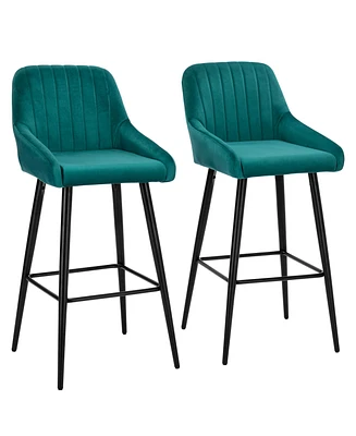 Simplie Fun Velvet Upholstered Barstools Set, 2 Chairs for Kitchen