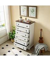 Simplie Fun White 6-Drawer Dresser with Easy Pull Handle