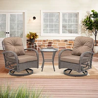 Streamdale Furniture 3 Outdoor Swivel Rocker Chairs with Cushions & Table