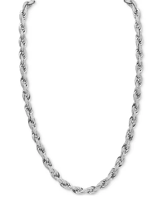 Men's Cubic Zirconia Rope Link 22" Chain Necklace in Sterling Silver, Created for Macy's