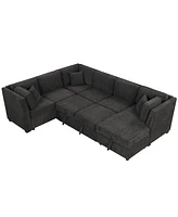 Simplie Fun 108.6" U-Shaped Pull Out Sofa Bed With Two Usb Ports, Power Sockets, Three Pillows, Storage Chaise