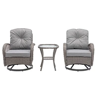 Simplie Fun 3-Piece Outdoor Swivel Rocker Patio Set, Grey