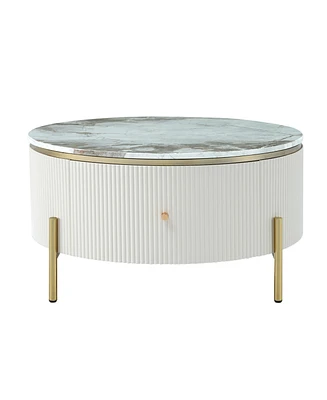 Streamdale Furniture Modern Round Coffee Table With 2 Large Drawers Storage Accent Table(31.5")