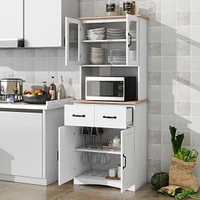 White Wooden Kitchen Pantry with Glass Door Storage
