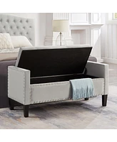 Gray Upholstered Storage Bench with Armrest