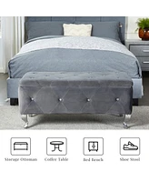 Streamdale Furniture Grey Tufted Storage Ottoman Bench With Crystal Buttons