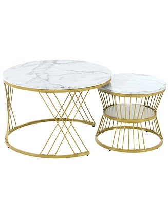 Simplie Fun Golden framed marble nesting coffee tables, set of 2