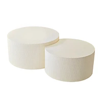 Vertical Stripe Design Nesting Coffee Table Set For Living Room, Bedroom, Beige(Set Of 2 Pieces)