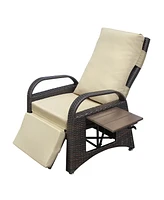 Simplie Fun Pe Wicker Outdoor Recliner Chair with Soft Cushion