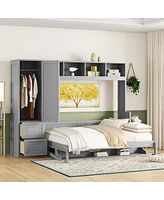 Simplie Fun Queen Murphy Bed Wall With Closet And Drawers, White