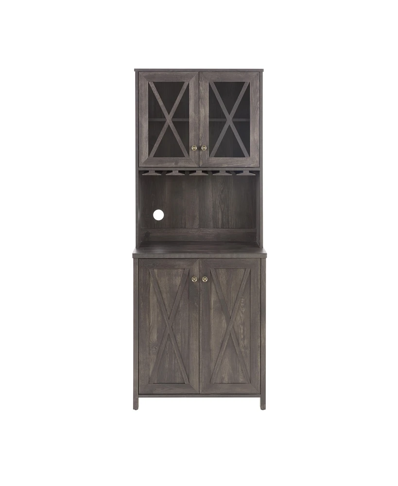 Simplie Fun Farmhouse Liquor Cabinet with Wine Rack