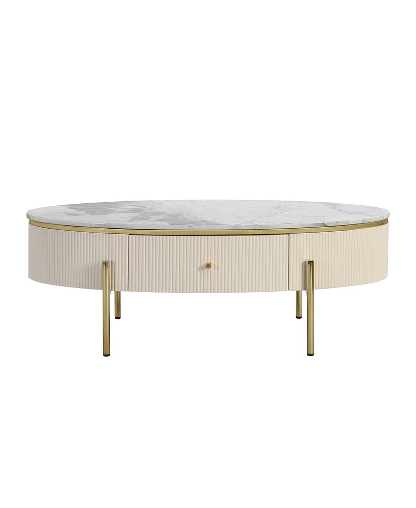 Streamdale Furniture Modern Oval Coffee Table With 2 Large Drawers Storage Accent Table