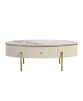 Streamdale Furniture Modern Oval Coffee Table With 2 Large Drawers Storage Accent Table