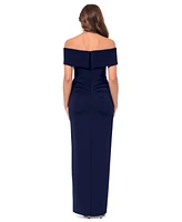 Xscape Women's Off-The-Shoulder Ruched Side-Slit Gown