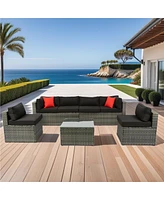 Streamdale Furniture 5-Piece Pe Rattan U Sofa Set with Black Cushion