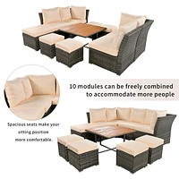 9 Piece Outdoor Patio Furniture Set with Coffee Table & Ottomans