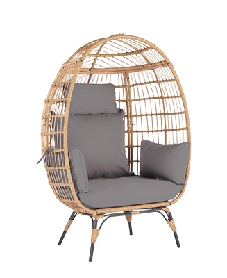 Simplie Fun Wicker Egg Chair with Steel Frame & 5 Cushions