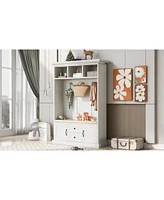 3-in-1 Hall Tree with Bench & Hooks (White)
