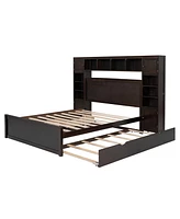 Streamdale Furniture Queen Wooden Bed With All-In-One Cabinet, Shelf And Sockets, Espresso