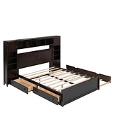 Streamdale Furniture Queen Wooden Bed With All-In-One Cabinet, Shelf And Sockets, Espresso