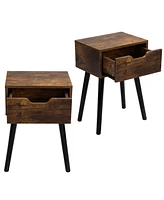 Simplie Fun Mid Century Wood Side Table with Storage, Rustic Brown & Black