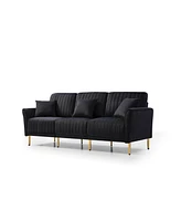 Simplie Fun Mid-Century Tufted 3-Seat Sofa with Pillows, Black