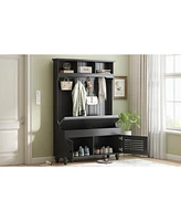 5-In-1 Entryway Bench with Coat Rack and Storage