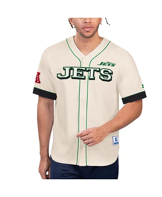 Starter Men's Cream New York Jets Relay Vintage-like Full-Button Baseball Top