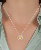 Diamond Rapunzel Flower Pendant Necklace (1/10 ct. t.w.) in Sterling Silver & Gold-Plate, 16" + 2" extender - Sterling Silver  Gold