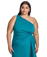 Eliza J Plus Ruched One-Shoulder Gown