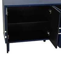 Stylish 4-Door Storage Cabinet with Pine Legs - Navy Blue