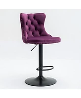 Simplie Fun Swivel Velvet Barstools, Adjustable Height, Purple (Set of 2)