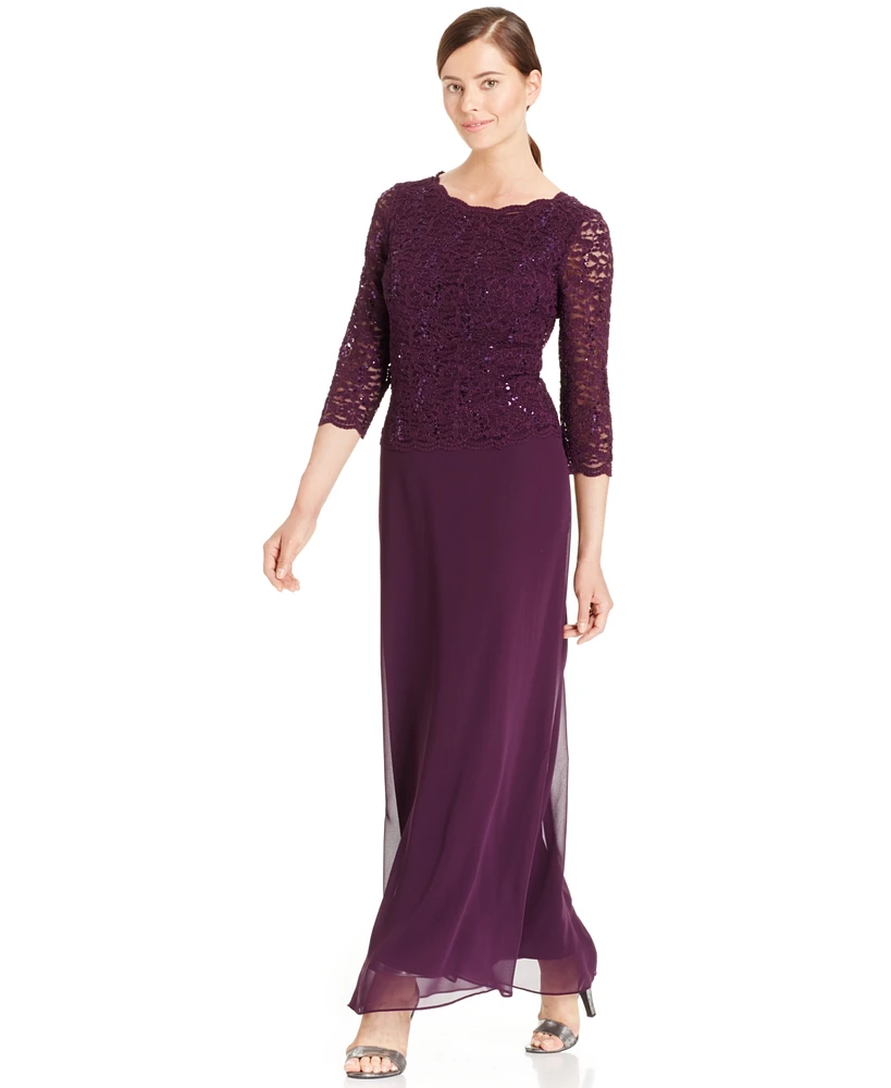 Alex Evenings Women's Sequin Embellished Lace Top Gown