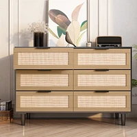 Streamdale Furniture 6 Drawers Rattan Dresser Rattan Drawer, Bedroom