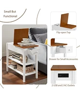 Streamdale Furniture 2-tone End Table with Usb Charging, White/Walnut