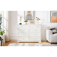 Simplie Fun 9-drawer white wood dresser, antique handles, 47.56"W x 15.75"D x 34.45"H