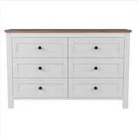 Retro Farmhouse Style Wooden Dresser With 6 Drawer, Storage Cabinet For Bedroom, Anitque Gray