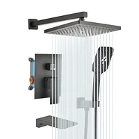 Wall Mounted Shower System with Handheld and Rainfall Shower Heads