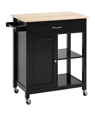 Simplie Fun Rolling Black Kitchen Island Cart with Storage