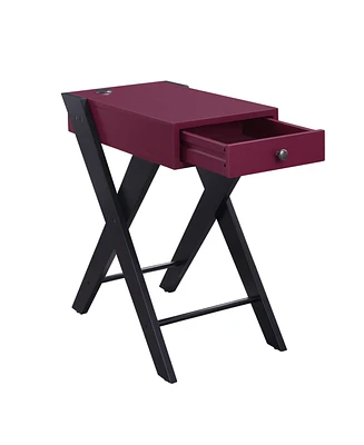 Simplie Fun Fierce Side Table (Usb Charging Dock), Burgundy Black