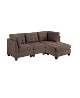 Simplie Fun Black linen modular sectional with tufted nail heads and ottoman