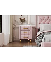 Streamdale Furniture 3-Drawer Upholstered Nightstand with Metal Legs