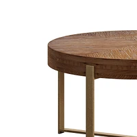 33.86"Modern Retro Splicing Round Coffee Table, Fir Wood Table Top With Gold Cross Legs Base